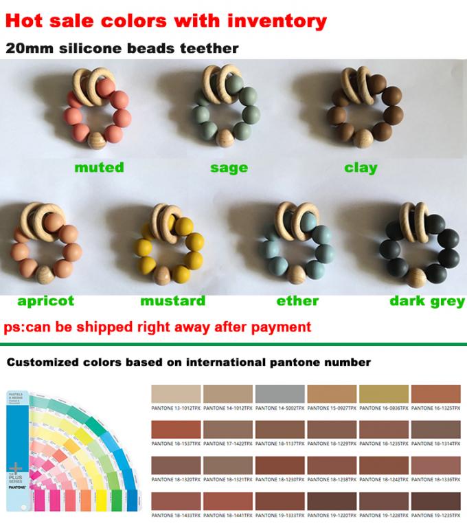 2木のブレスレットが付いている注文のシリコーンのビードのおもちゃのシリコーンの赤ん坊のteether