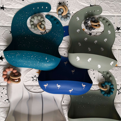 Custom Printing Mess Catching Silicone Baby Bib Lead Free Antibacterial
