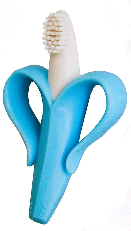 Sore Gums Pain Relief Recyclable Blue Silicone Banana Toothbrush For Infant
